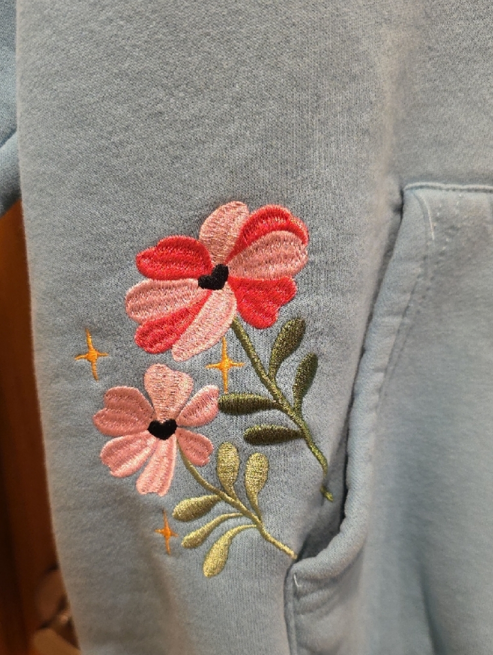 Light Blue Floral Pocket Hoodie - Picture 3 of 6